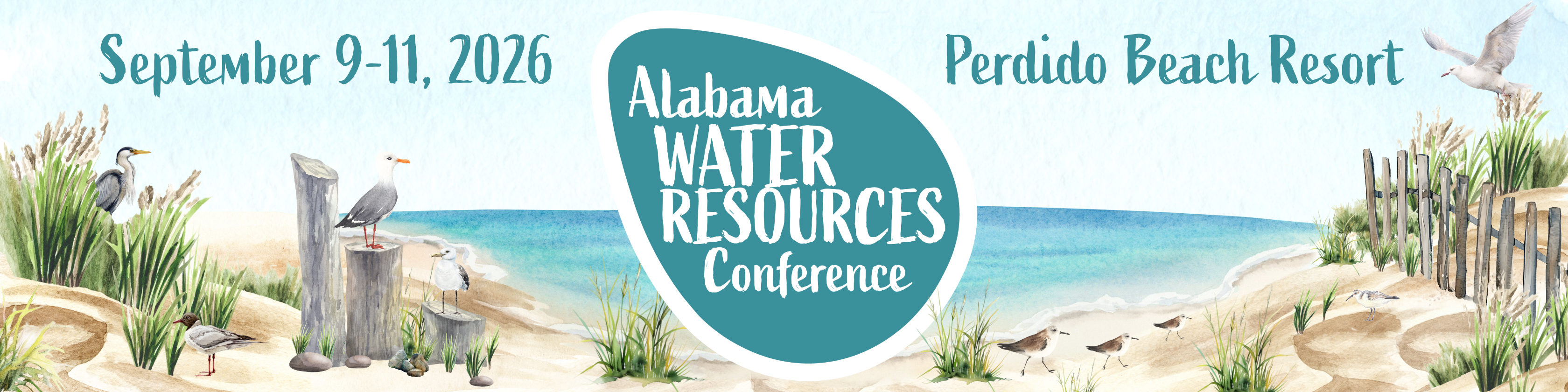 Perdido Beach Resort 2026 Water Resources Conference, September 9-1, 2026 with painted seashore in background